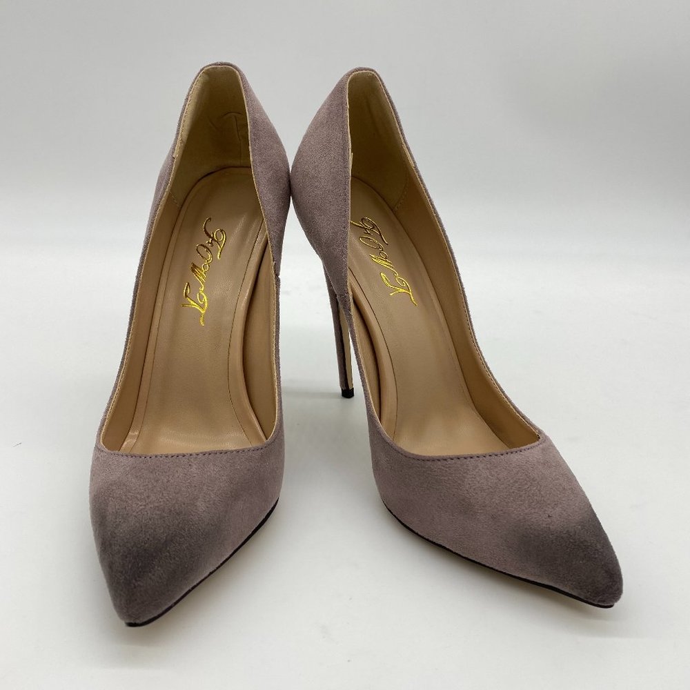 FOWT Gray Suede Pointed Toe Stiletto Heel Pump